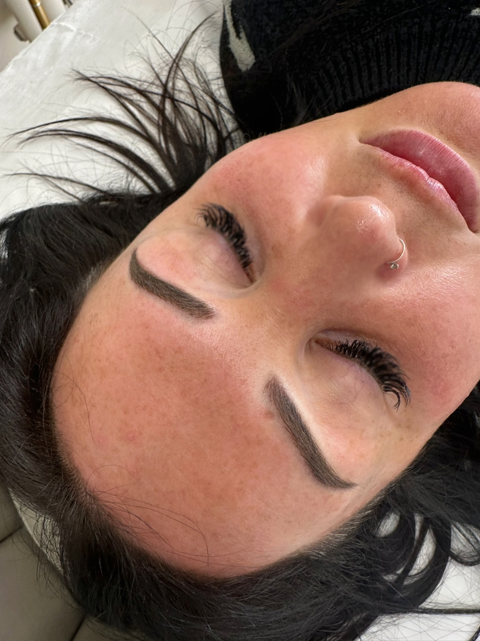 Close-up of lifted lashes after a Korean lash lift treatment